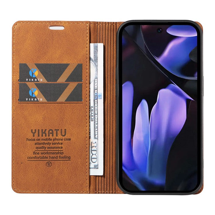 YIKATU YK-004 For Google Pixel 9a Case Leather Skin-Touch Phone Cover Magnetic Auto-Absorbed - Brown