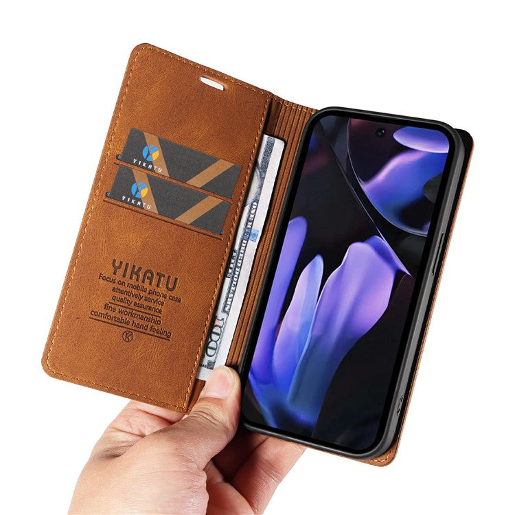 YIKATU YK-004 For Google Pixel 9a Case Leather Skin-Touch Phone Cover Magnetic Auto-Absorbed - Brown