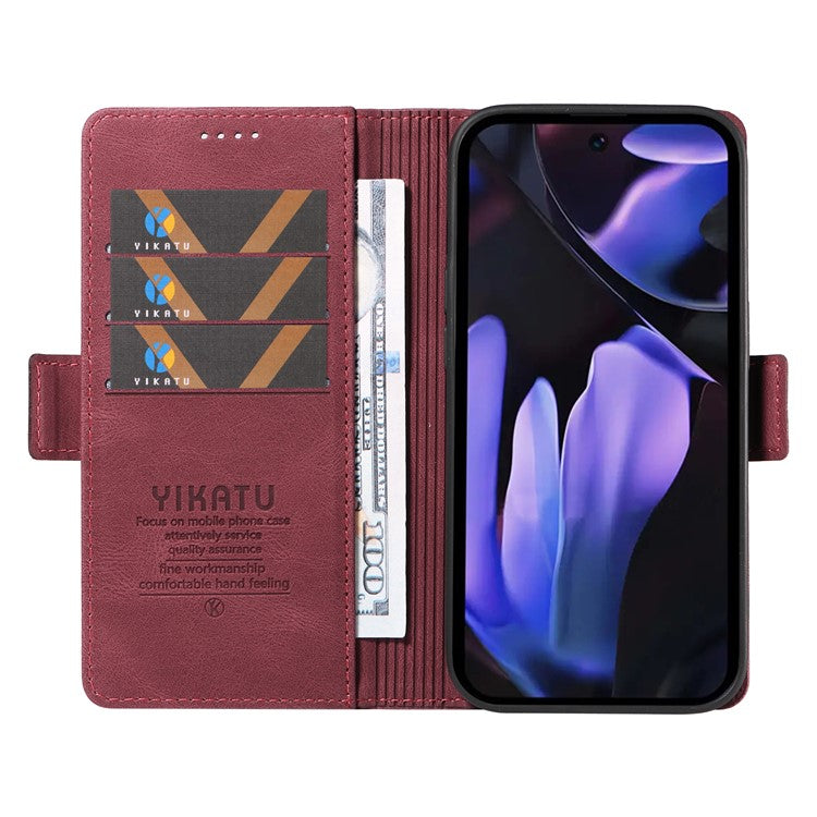 YIKATU YK-005 For Google Pixel 9a Case PU Leather Wallet Phone Cover Skin Touch Feeling - Wine Red