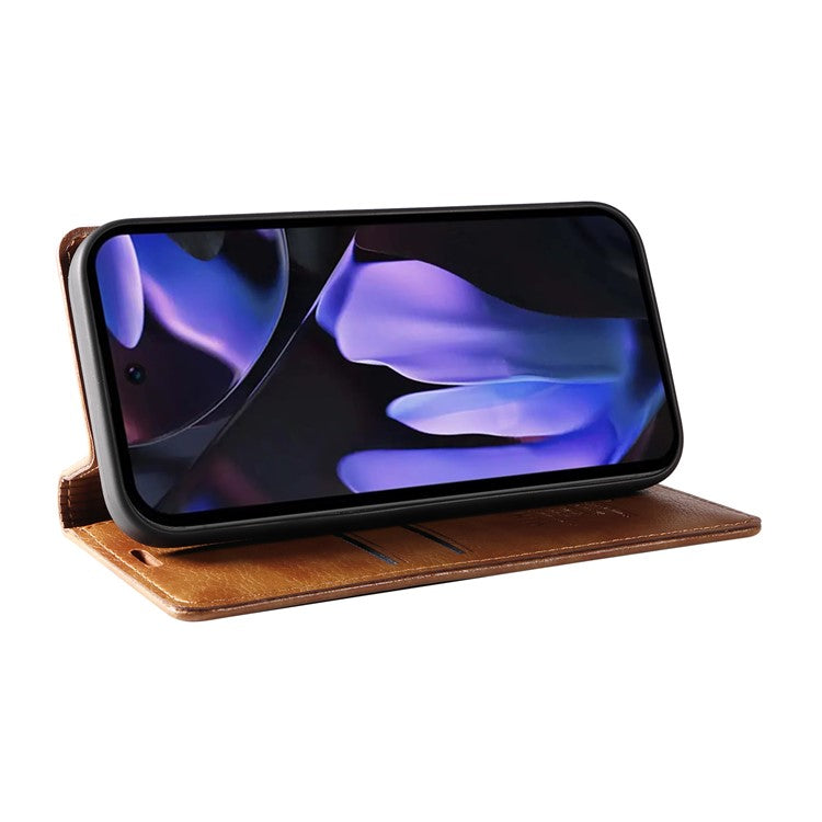 YIKATU YK-006 For Google Pixel 9a Case Magnetic Closure Leather Phone Cover Litchi Texture - Brown