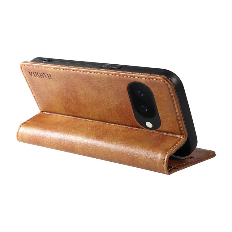 YIKATU YK-006 For Google Pixel 9a Case Magnetic Closure Leather Phone Cover Litchi Texture - Brown