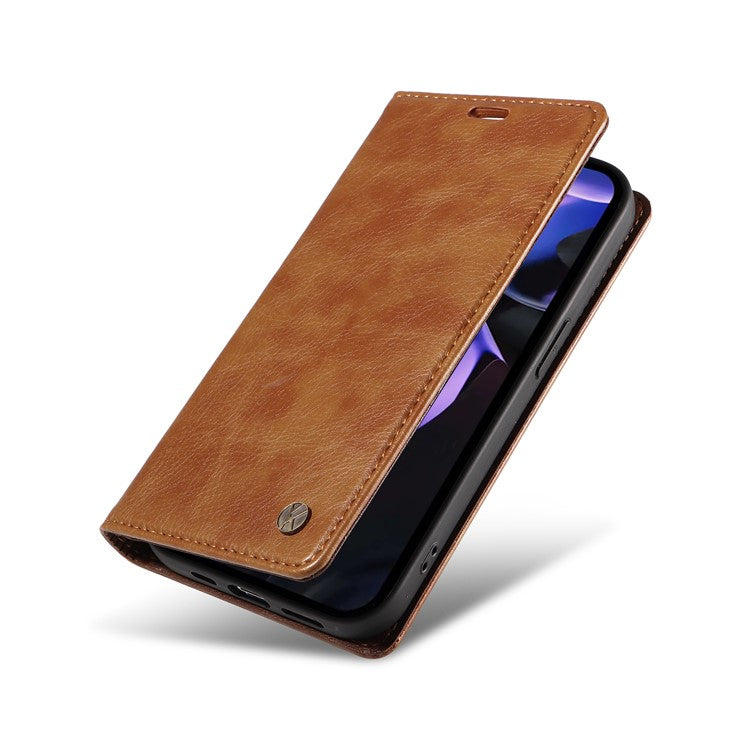 YIKATU YK-006 For Google Pixel 9a Case Magnetic Closure Leather Phone Cover Litchi Texture - Brown
