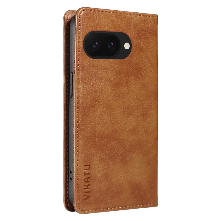 YIKATU YK-006 For Google Pixel 9a Case Magnetic Closure Leather Phone Cover Litchi Texture - Brown