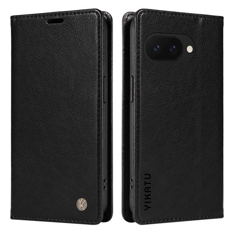 YIKATU YK-006 For Google Pixel 9a Case Magnetic Closure Leather Phone Cover Litchi Texture - Black