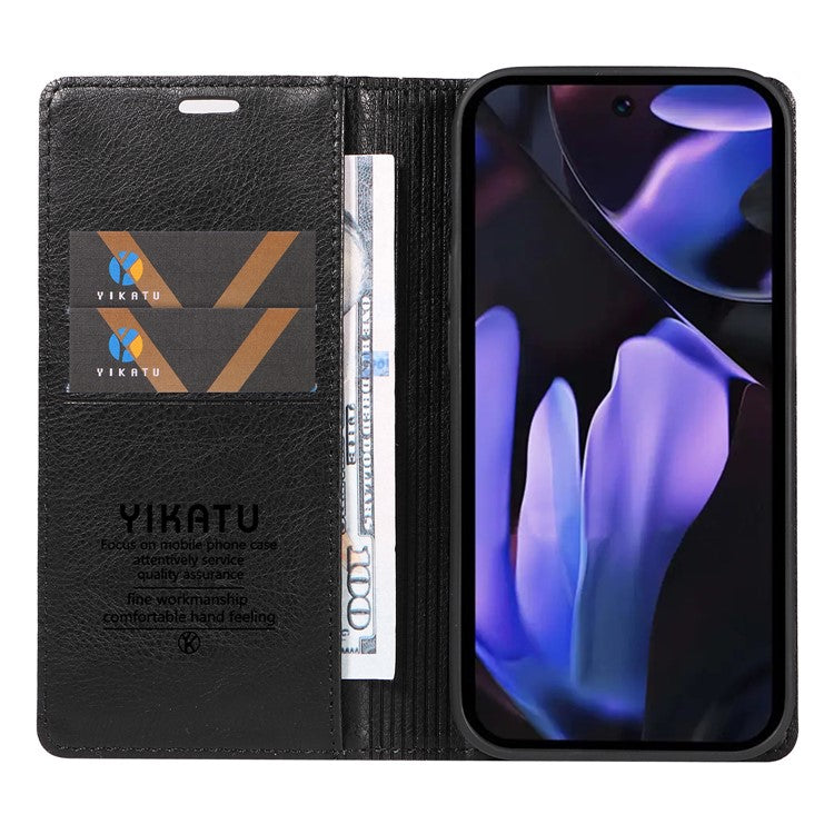YIKATU YK-006 For Google Pixel 9a Case Magnetic Closure Leather Phone Cover Litchi Texture - Black