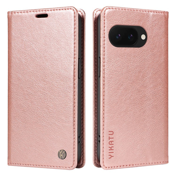 YIKATU YK-006 For Google Pixel 9a Case Magnetic Closure Leather Phone Cover Litchi Texture - Rose Gold