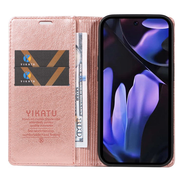 YIKATU YK-006 For Google Pixel 9a Case Magnetic Closure Leather Phone Cover Litchi Texture - Rose Gold