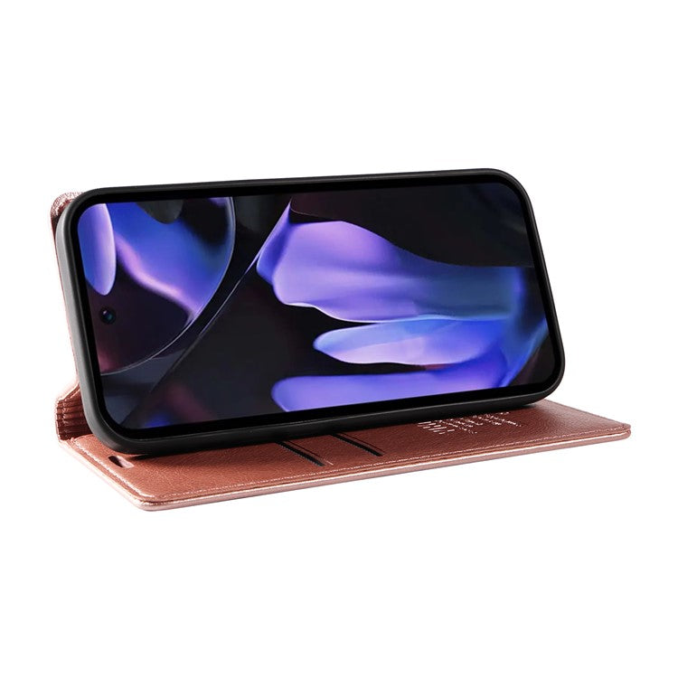 YIKATU YK-006 For Google Pixel 9a Case Magnetic Closure Leather Phone Cover Litchi Texture - Rose Gold