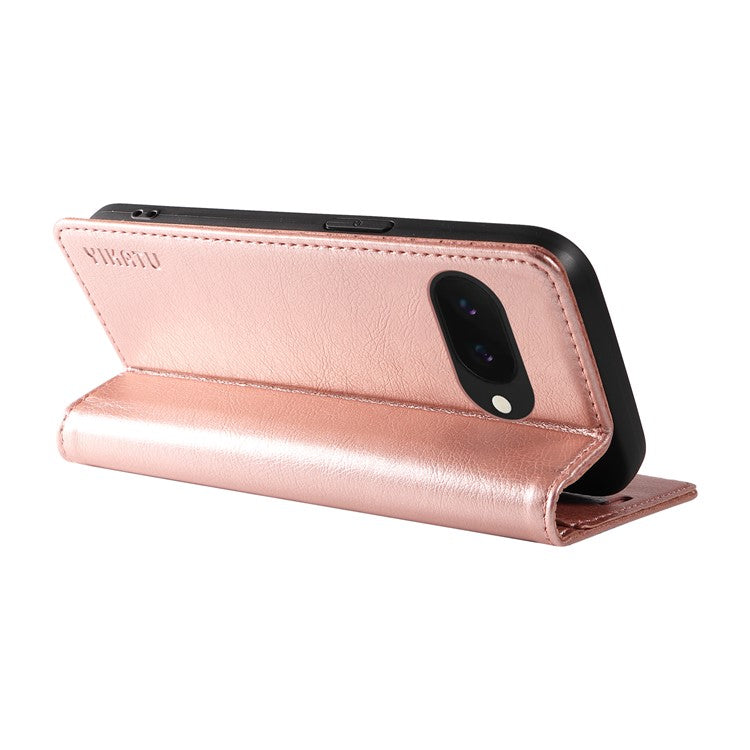 YIKATU YK-006 For Google Pixel 9a Case Magnetic Closure Leather Phone Cover Litchi Texture - Rose Gold