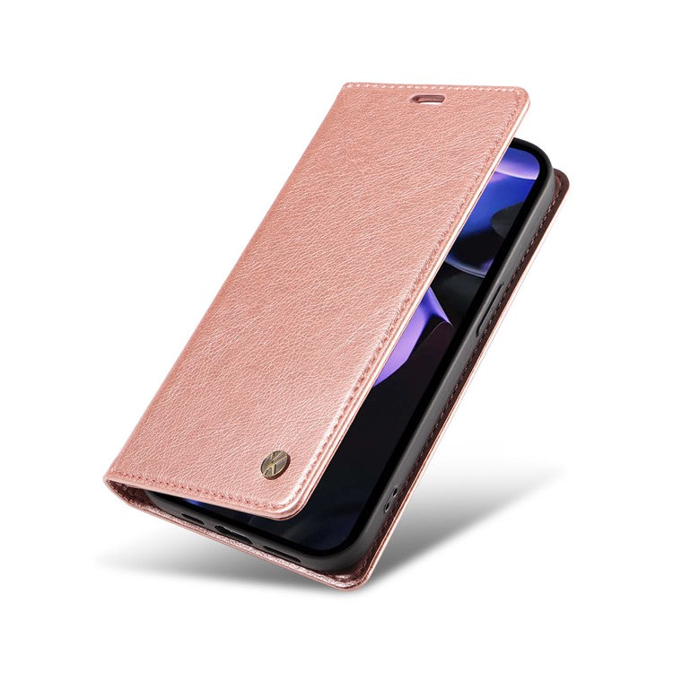 YIKATU YK-006 For Google Pixel 9a Case Magnetic Closure Leather Phone Cover Litchi Texture - Rose Gold