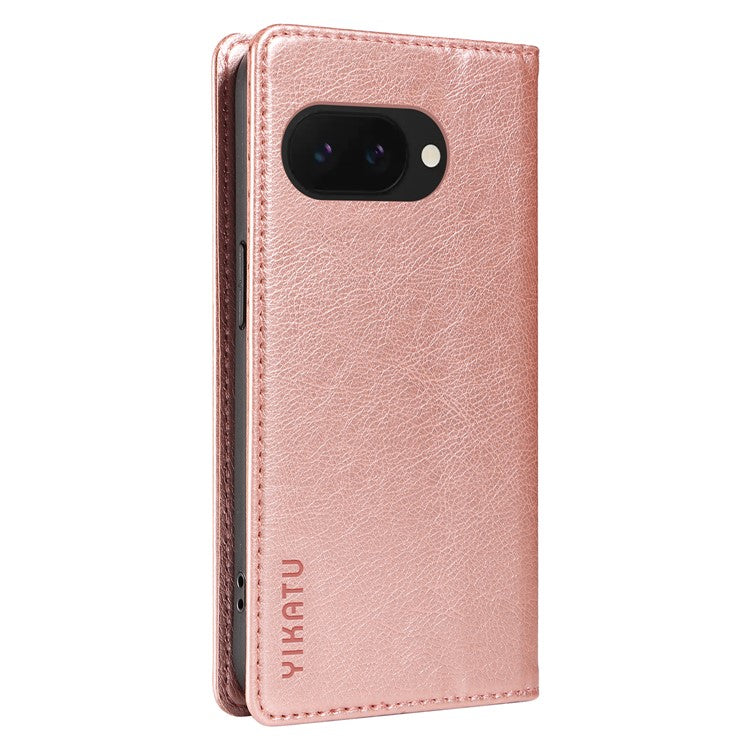 YIKATU YK-006 For Google Pixel 9a Case Magnetic Closure Leather Phone Cover Litchi Texture - Rose Gold