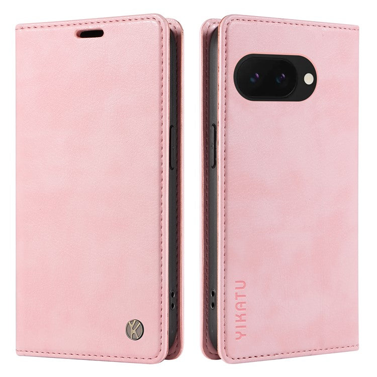 YIKATU YK-006 For Google Pixel 9a Case Magnetic Closure Leather Phone Cover Litchi Texture - Pink