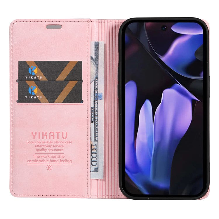 YIKATU YK-006 For Google Pixel 9a Case Magnetic Closure Leather Phone Cover Litchi Texture - Pink