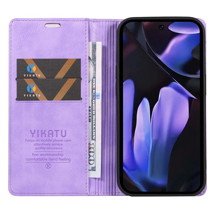 YIKATU YK-006 For Google Pixel 9a Case Magnetic Closure Leather Phone Cover Litchi Texture - Purple
