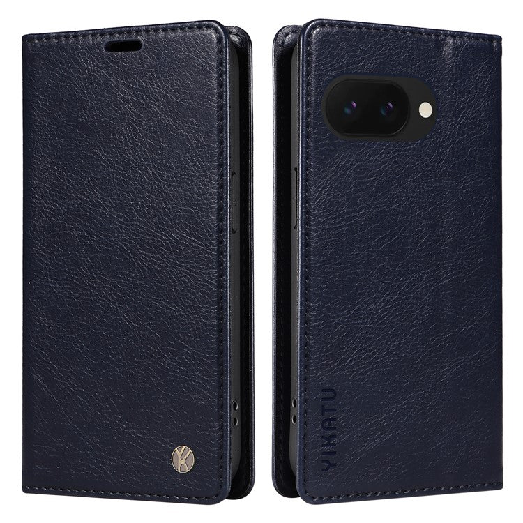 YIKATU YK-006 For Google Pixel 9a Case Magnetic Closure Leather Phone Cover Litchi Texture - Navy Blue