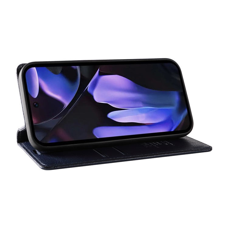 YIKATU YK-006 For Google Pixel 9a Case Magnetic Closure Leather Phone Cover Litchi Texture - Navy Blue