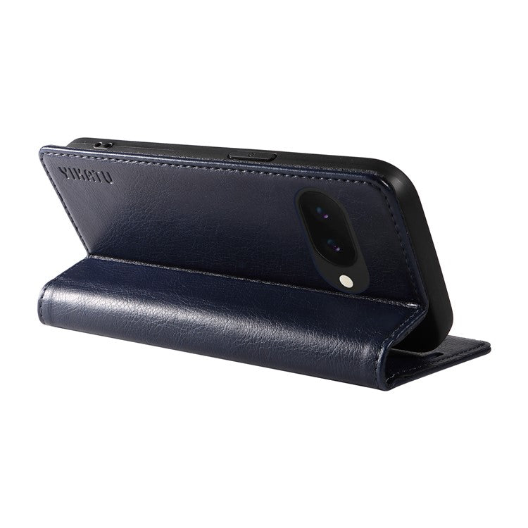 YIKATU YK-006 For Google Pixel 9a Case Magnetic Closure Leather Phone Cover Litchi Texture - Navy Blue