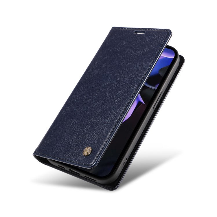 YIKATU YK-006 For Google Pixel 9a Case Magnetic Closure Leather Phone Cover Litchi Texture - Navy Blue