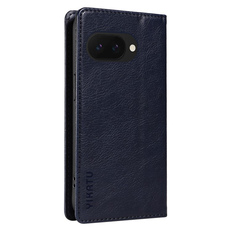 YIKATU YK-006 For Google Pixel 9a Case Magnetic Closure Leather Phone Cover Litchi Texture - Navy Blue