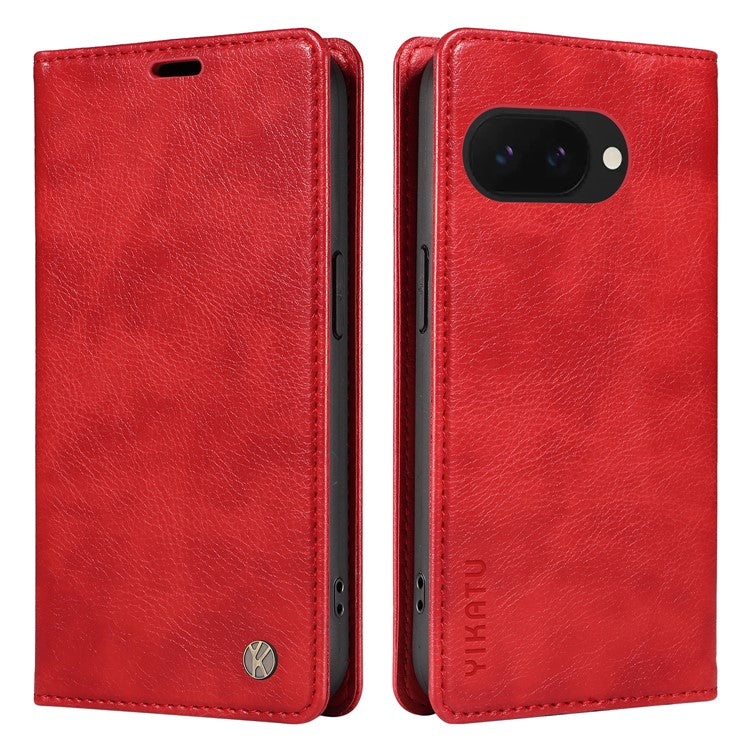 YIKATU YK-006 For Google Pixel 9a Case Magnetic Closure Leather Phone Cover Litchi Texture - Red