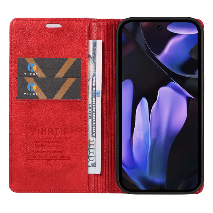 YIKATU YK-006 For Google Pixel 9a Case Magnetic Closure Leather Phone Cover Litchi Texture - Red