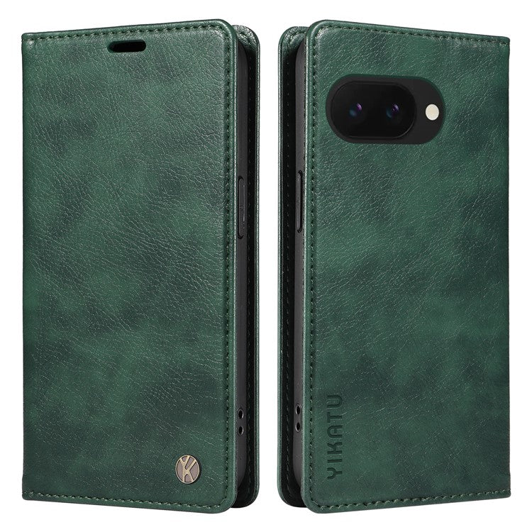 YIKATU YK-006 For Google Pixel 9a Case Magnetic Closure Leather Phone Cover Litchi Texture - Green