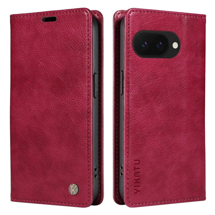 YIKATU YK-006 For Google Pixel 9a Case Magnetic Closure Leather Phone Cover Litchi Texture - Wine Red