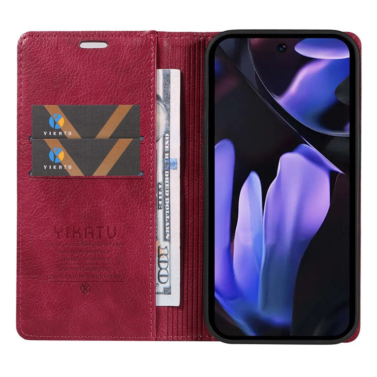 YIKATU YK-006 For Google Pixel 9a Case Magnetic Closure Leather Phone Cover Litchi Texture - Wine Red