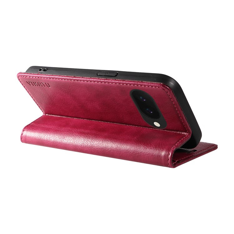 YIKATU YK-006 For Google Pixel 9a Case Magnetic Closure Leather Phone Cover Litchi Texture - Wine Red