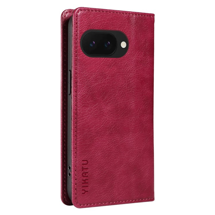 YIKATU YK-006 For Google Pixel 9a Case Magnetic Closure Leather Phone Cover Litchi Texture - Wine Red