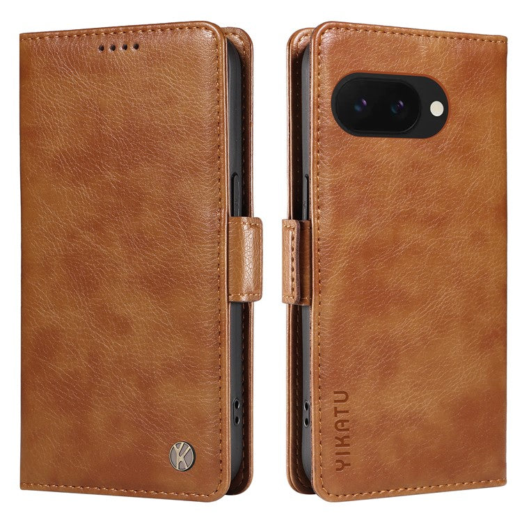 YIKATU YK-007 For Google Pixel 9a Case Side Buckle PU Leather Phone Cover Litchi Texture - Brown