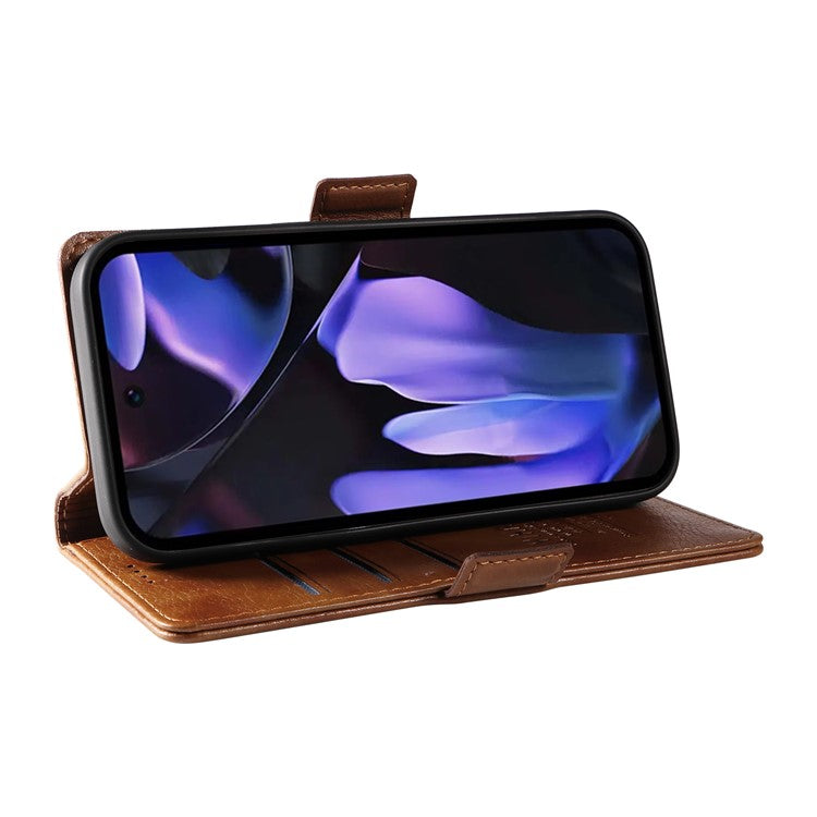 YIKATU YK-007 For Google Pixel 9a Case Side Buckle PU Leather Phone Cover Litchi Texture - Brown