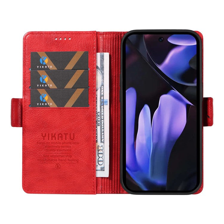 YIKATU YK-007 For Google Pixel 9a Case Side Buckle PU Leather Phone Cover Litchi Texture - Red