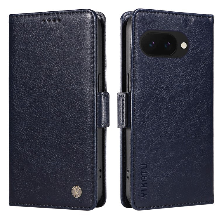 YIKATU YK-007 For Google Pixel 9a Case Side Buckle PU Leather Phone Cover Litchi Texture - Navy Blue