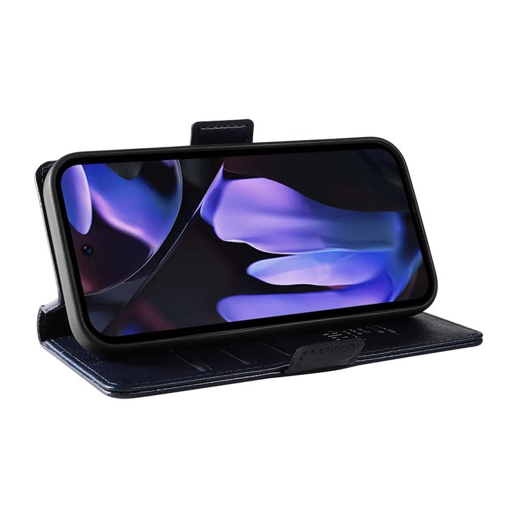 YIKATU YK-007 For Google Pixel 9a Case Side Buckle PU Leather Phone Cover Litchi Texture - Navy Blue