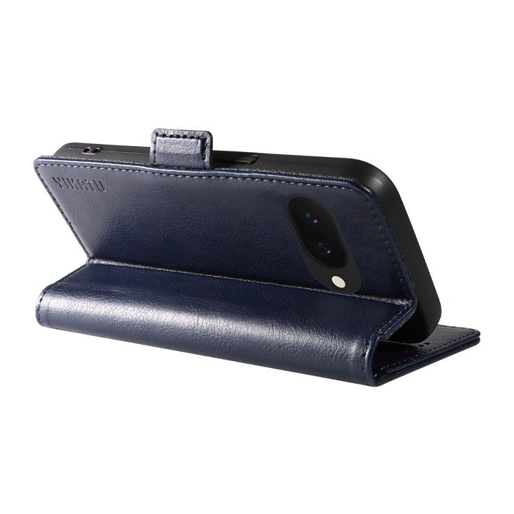 YIKATU YK-007 For Google Pixel 9a Case Side Buckle PU Leather Phone Cover Litchi Texture - Navy Blue