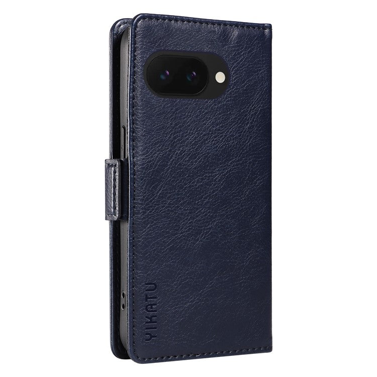 YIKATU YK-007 For Google Pixel 9a Case Side Buckle PU Leather Phone Cover Litchi Texture - Navy Blue