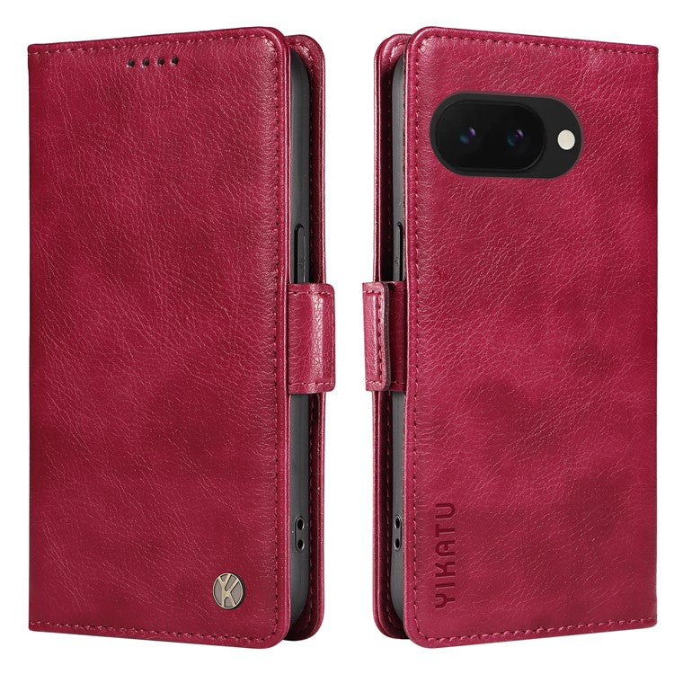 YIKATU YK-007 For Google Pixel 9a Case Side Buckle PU Leather Phone Cover Litchi Texture - Wine Red