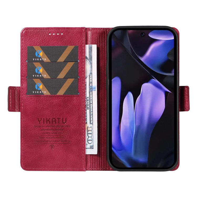 YIKATU YK-007 For Google Pixel 9a Case Side Buckle PU Leather Phone Cover Litchi Texture - Wine Red