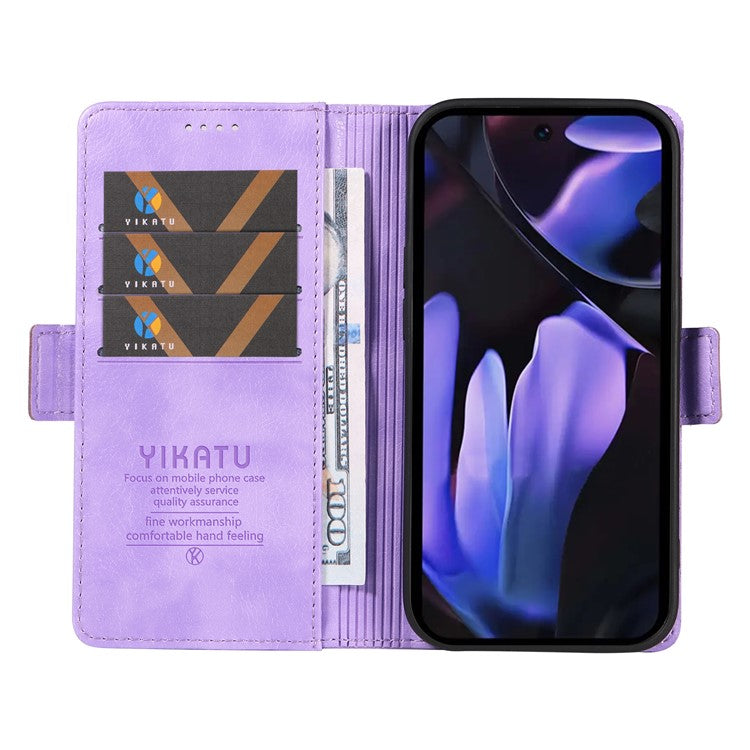 YIKATU YK-007 For Google Pixel 9a Case Side Buckle PU Leather Phone Cover Litchi Texture - Purple