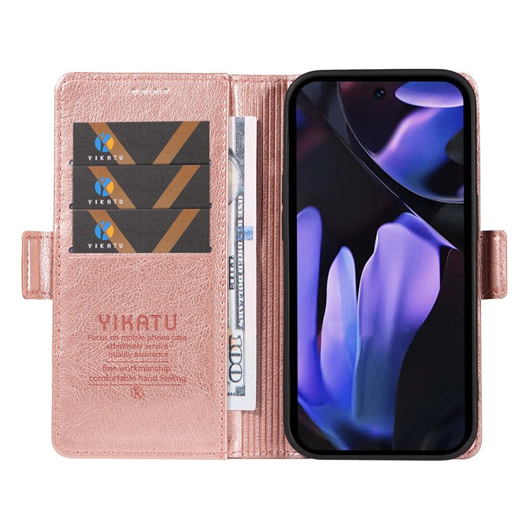 YIKATU YK-007 For Google Pixel 9a Case Side Buckle PU Leather Phone Cover Litchi Texture - Rose Gold