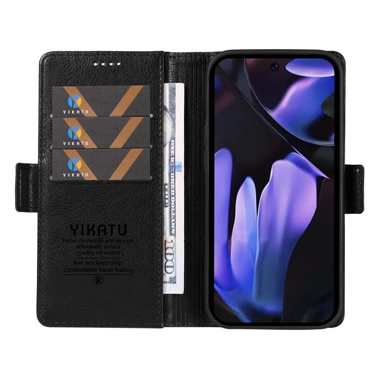 YIKATU YK-007 For Google Pixel 9a Case Side Buckle PU Leather Phone Cover Litchi Texture - Black