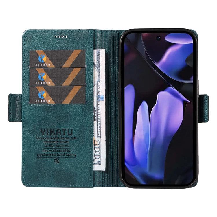 YIKATU YK-007 For Google Pixel 9a Case Side Buckle PU Leather Phone Cover Litchi Texture - Blue