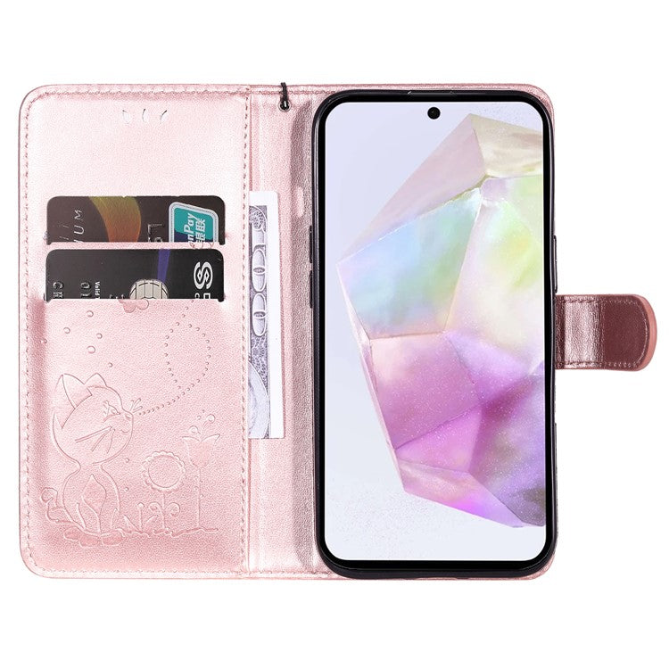 For Samsung Galaxy A36 5G Case Cat Bee Pattern Leather Phone Cover - Rose Gold
