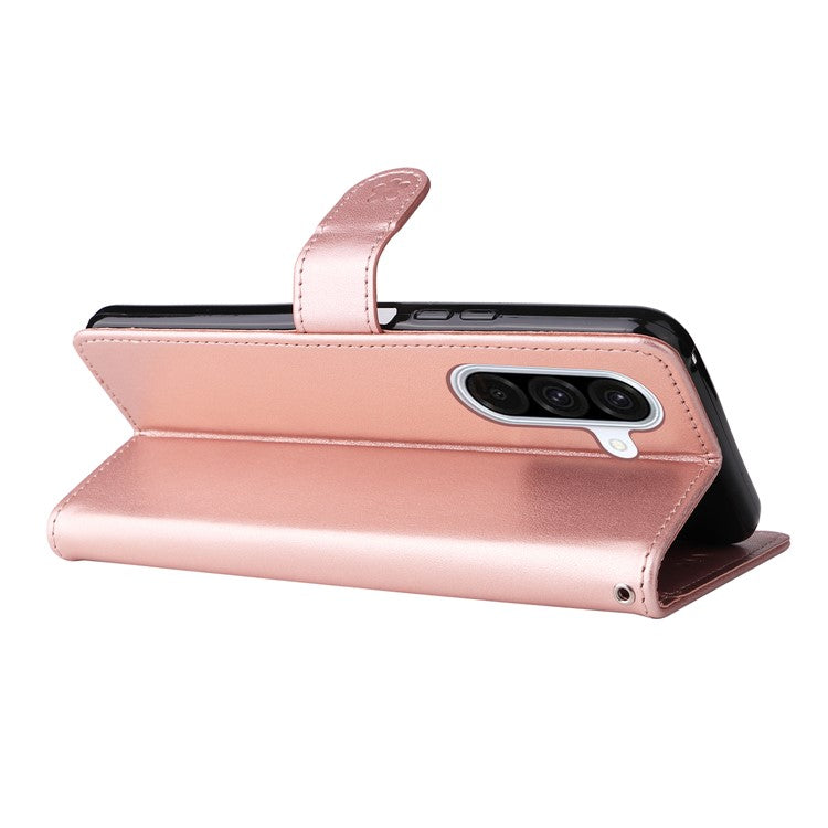For Samsung Galaxy A36 5G Case Cat Bee Pattern Leather Phone Cover - Rose Gold