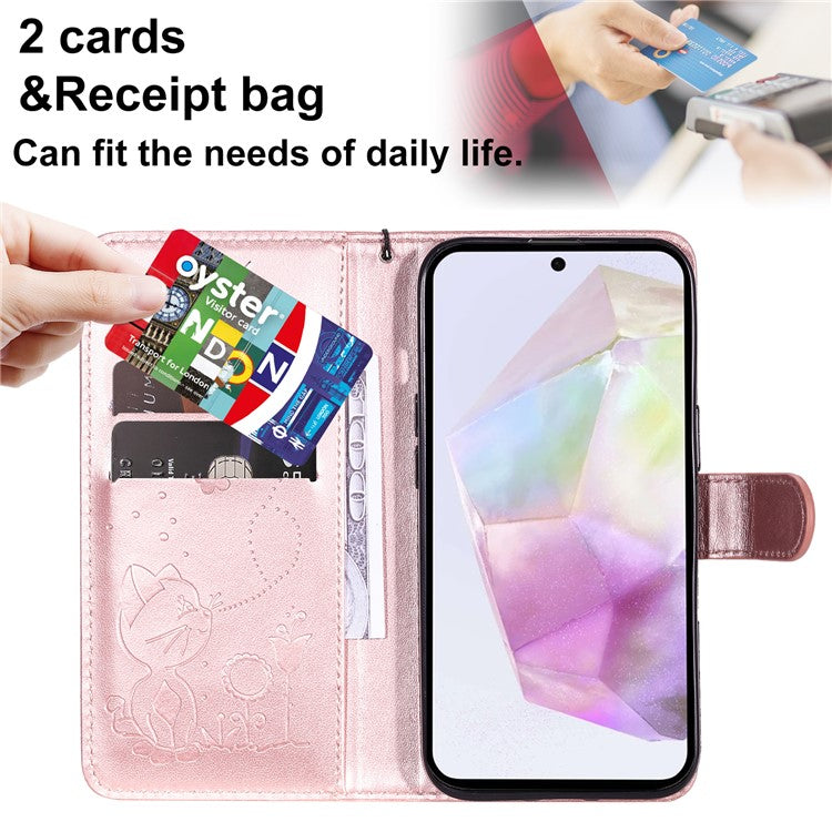 For Samsung Galaxy A36 5G Case Cat Bee Pattern Leather Phone Cover - Rose Gold