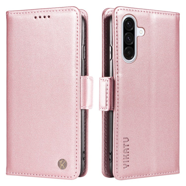 YIKATU YK-003 For Samsung Galaxy A36 5G Case Wallet Stand Leather Phone Cover Side Buckle - Rose Gold