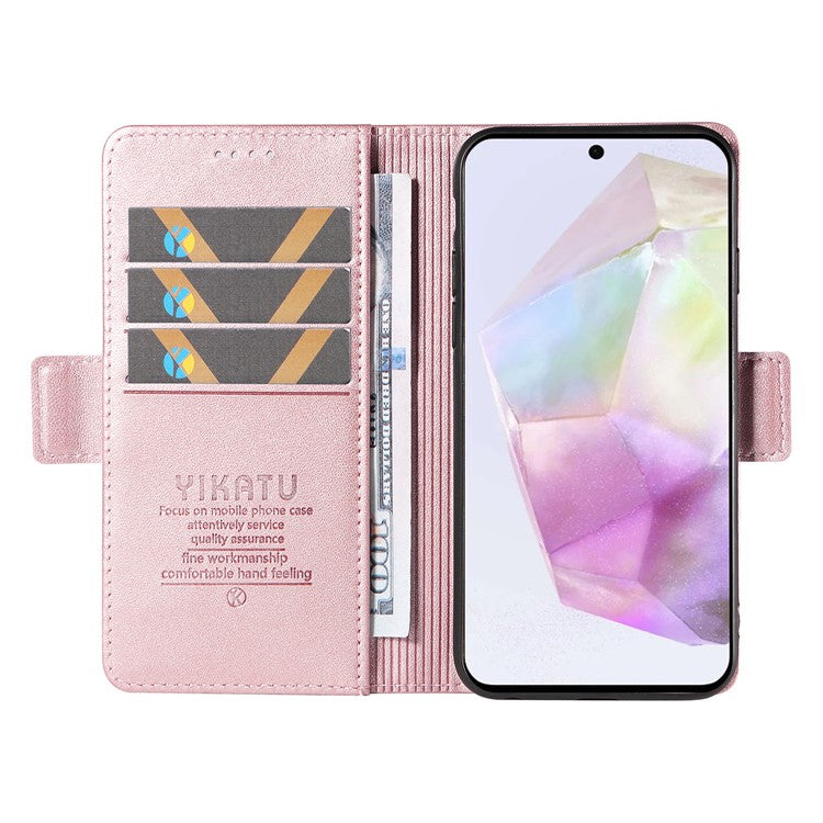 YIKATU YK-003 For Samsung Galaxy A36 5G Case Wallet Stand Leather Phone Cover Side Buckle - Rose Gold
