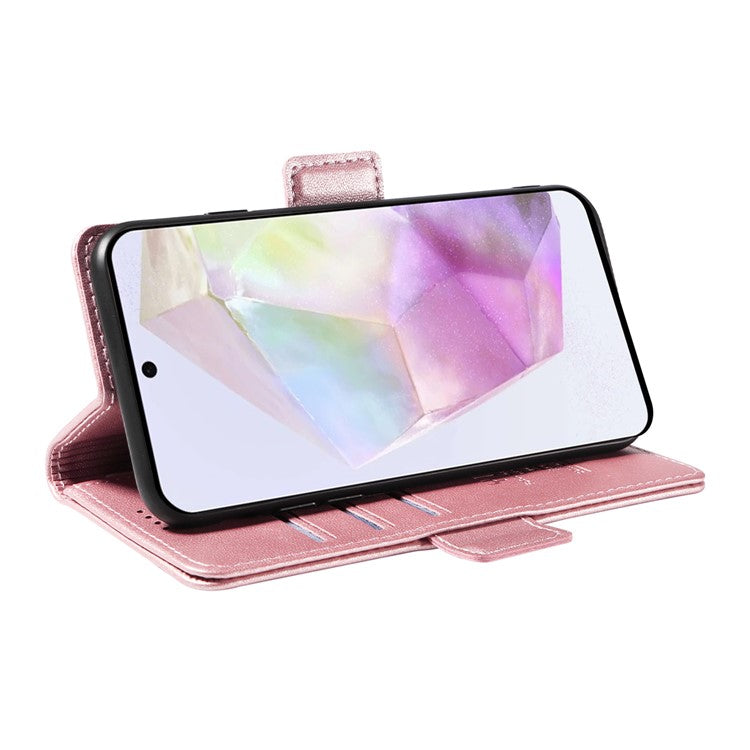 YIKATU YK-003 For Samsung Galaxy A36 5G Case Wallet Stand Leather Phone Cover Side Buckle - Rose Gold