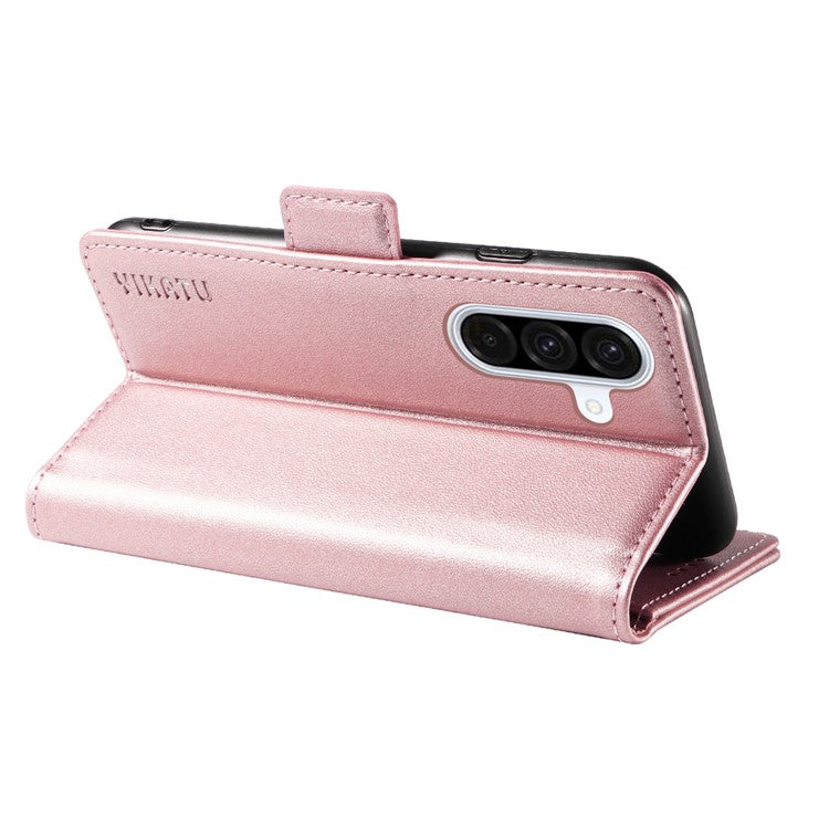 YIKATU YK-003 For Samsung Galaxy A36 5G Case Wallet Stand Leather Phone Cover Side Buckle - Rose Gold